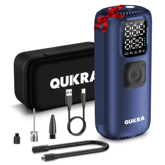 QUIKRA T22 Tire Inflator Portable Air Compressor Air Pump For Car Tires with Digital Pressure Gauge, LED Light and Auto Shut-Off Function - Cordless Pump for Car, Motorcycle, Bicycle, Balls
