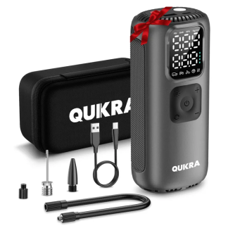 QUIKRA T22 Tire Inflator Portable Air Compressor Air Pump For Car Tires with Digital Pressure Gauge, LED Light and Auto Shut-Off Function - Cordless Pump for Car, Motorcycle, Bicycle, Balls