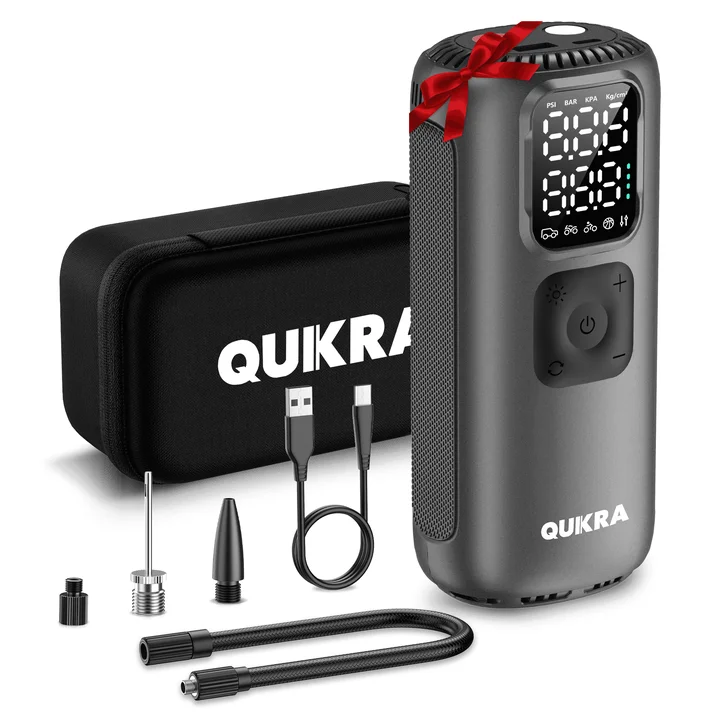 QUIKRA T22 Tire Inflator Portable Air Compressor Air Pump For Car Tires with Digital Pressure Gauge, LED Light and Auto Shut-Off Function - Cordless Pump for Car, Motorcycle, Bicycle, Balls