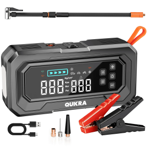 QUIKRA Jump Starter with Air Compressor,2000A Portable Battery Booster for 4.2L Gas or 3.0L Diesel with 150PSI Auto-Shutoff Tire Inflator, 12V Lithium Jump Box Car Battery Jumper Starter