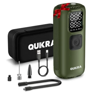 QUIKRA T22 Tire Inflator Portable Air Compressor Air Pump For Car Tires with Digital Pressure Gauge, LED Light and Auto Shut-Off Function - Cordless Pump for Car, Motorcycle, Bicycle, Balls
