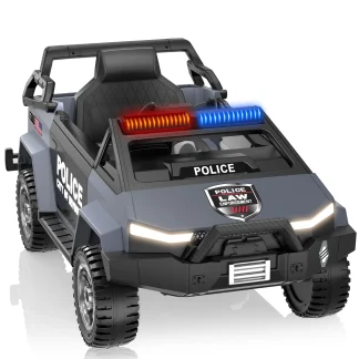 QUIKRA 24V Powered Ride on Toys for Kids, Kids Ride on Police Car with Remote Control, Alarm Light, Bluetooth Music, Storage Trunk,Gray