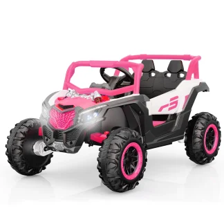 24V Kids Ride On UTV with Electric Dump Bed, 4WD Electric UTV Car for Kids Ages 3-8, 800W Quad Motors, 20" Extra Wide Seat, 130 Lbs Capacity, 2.4G Remote Control, Bluetooth MP3 Player,Pink.