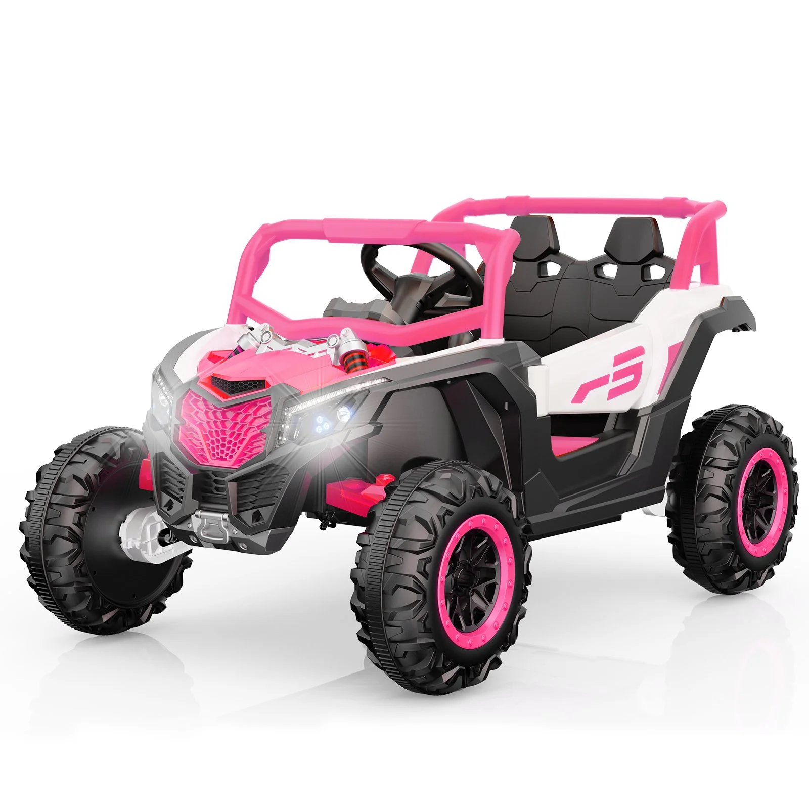 24V Kids Ride On UTV with Electric Dump Bed, 4WD Electric UTV Car for Kids Ages 3-8, 800W Quad Motors, 20" Extra Wide Seat, 130 Lbs Capacity, 2.4G Remote Control, Bluetooth MP3 Player，Pink.